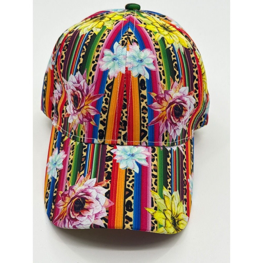 Story by Davinci Floral Leopard Striped Baseball Cap Hat Multi Color Adjustable